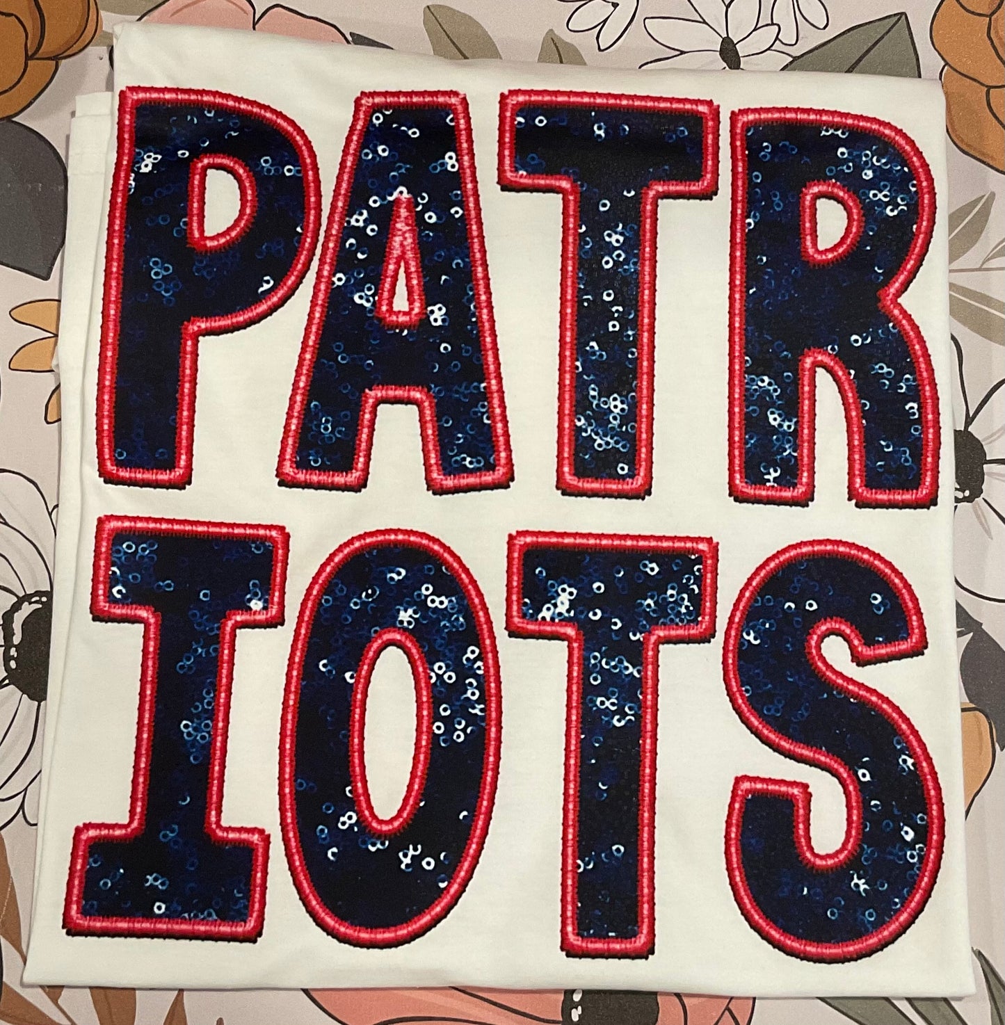 Patriots Faux Embroidery Sequin Football Crew