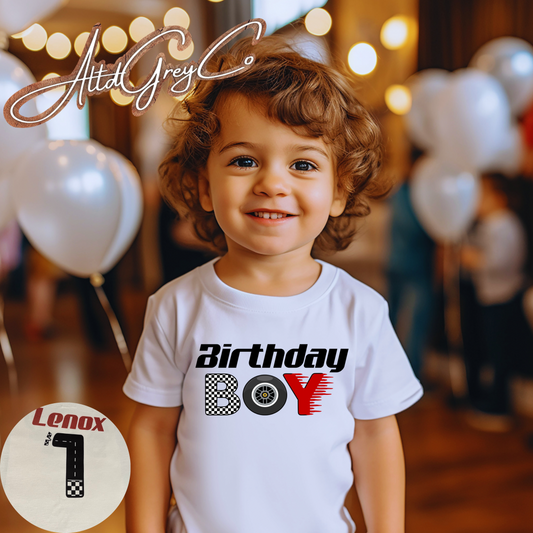 Race Car Birthday Boy Custom Name Shirt