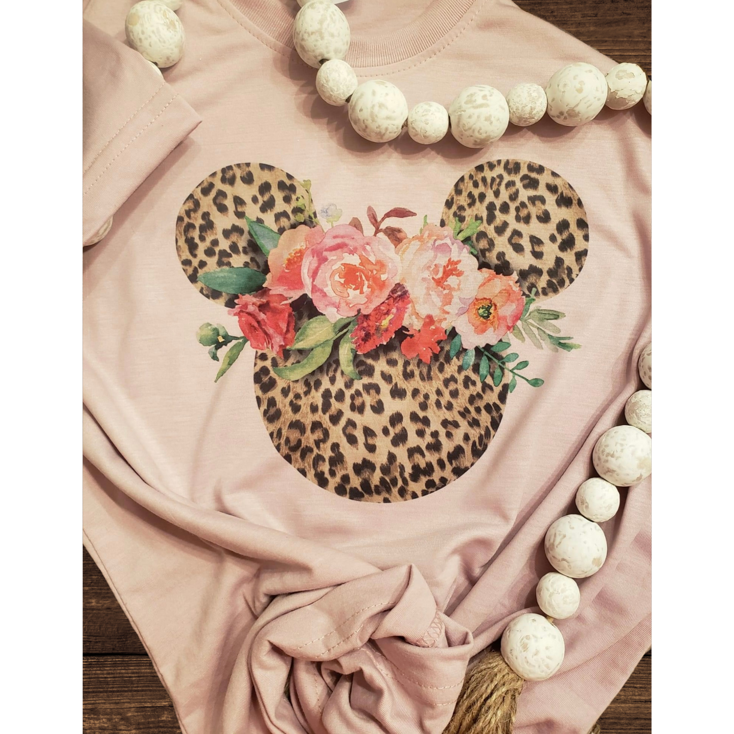 Minnie Ear Leopard Floral Youth Tee